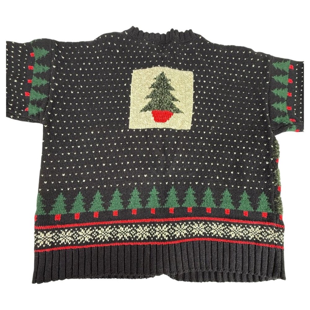 VTG Northern Isles Christmas Tree Cardigan Sweater Size Large Black Nordic Style - Picture 11 of 13